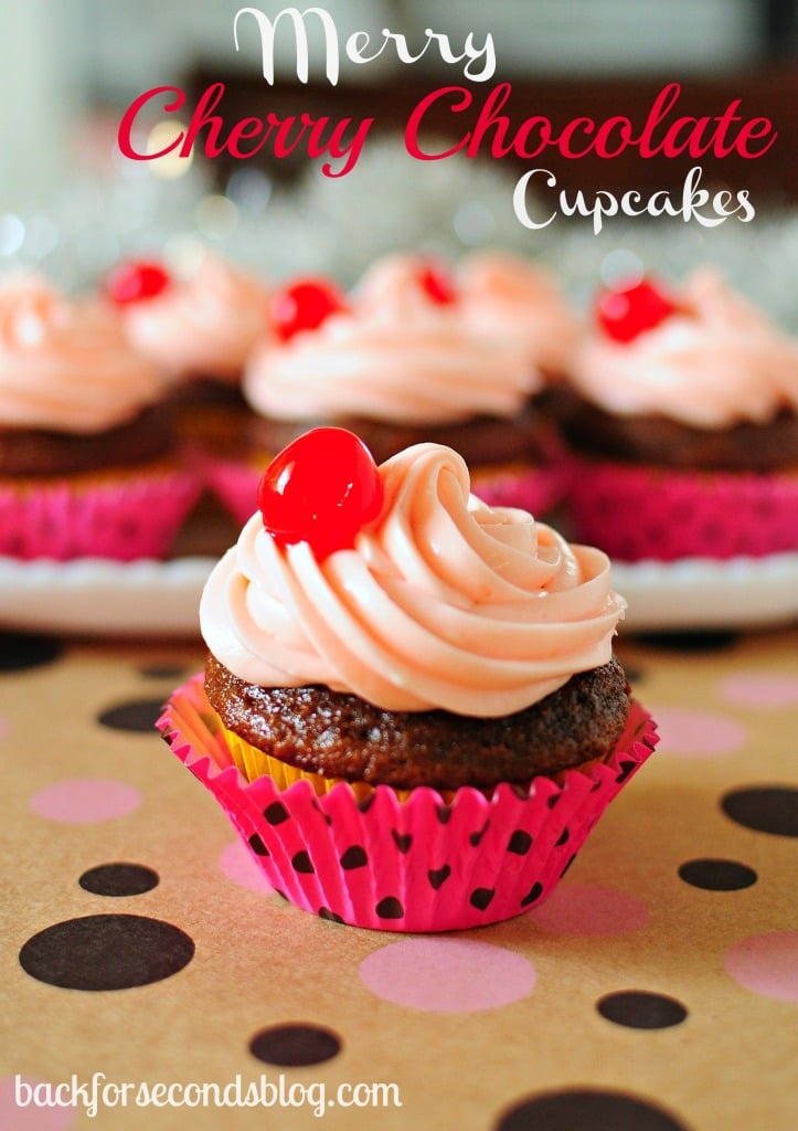 Merry Cherry Chocolate Cupcakes by Back For Seconds http://backforsecondsblog.com #christmas #cupcakes