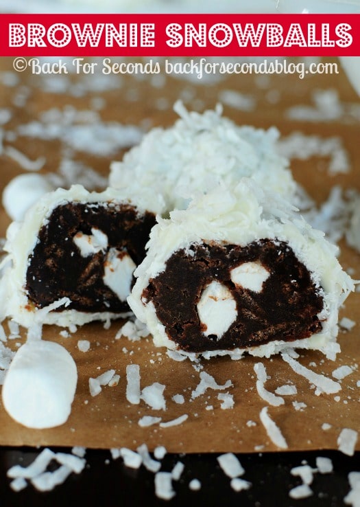 Brownie Snowballs - A fun, festive treat to add to your holiday baking list! http://backforsecondsblog.com #christmasdessert #snowball #brownierecipe #shop #KraftEssentials